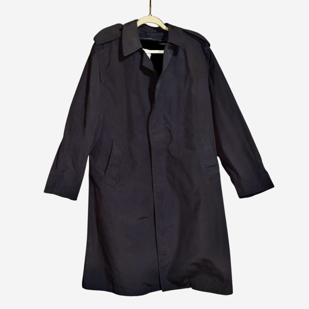Vintage US Military All Weather Coat Mens 42R Black Overcoat Zip-Out Liner 80s